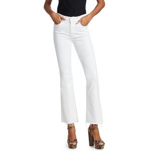 Mother New Weekender Mid-Rise Flare Fray Hem Jeans White Fairest of Them All 26